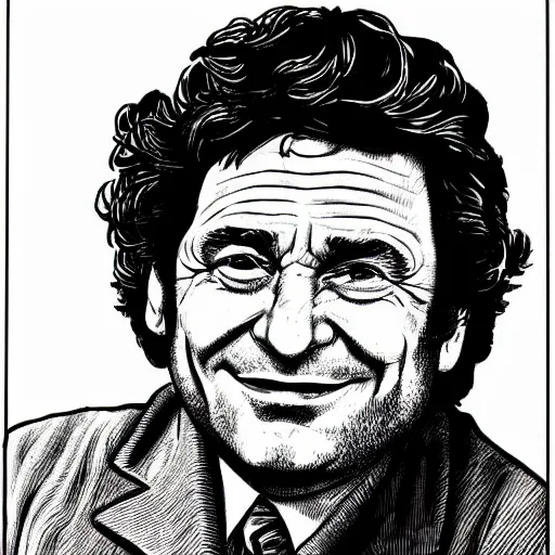 Image similar to a portrait illustration of Peter Falk drawn by ROBERT CRUMB