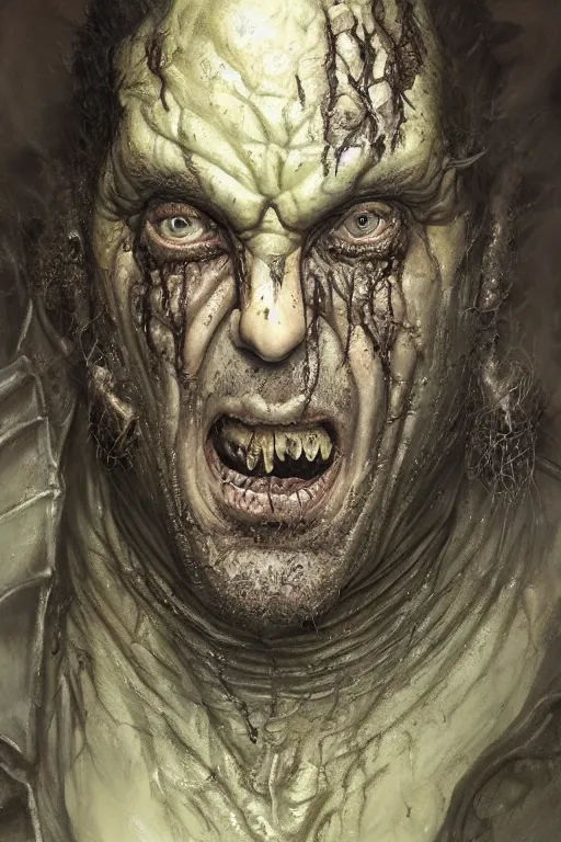 Image similar to closeup portrait shot of al pacino as nurgle, the lord of pestilence, the plaguefather, great corrupter, decay, highly detailed, digital painting, artstation, concept art, soft focus, depth of field, artgerm, tomasz alen kopera, peter mohrbacher, donato giancola, wlop, boris vallejo