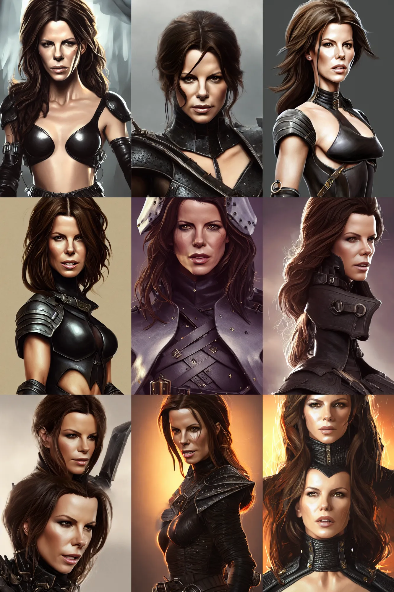 Prompt: detail portrait kate beckinsale as dnd thief, weared in leather armor, highly detailed, d & d, fantasy, highly detailed, digital painting, trending on artstation, concept art, sharp focus, illustration, art by ilya kuvshinov