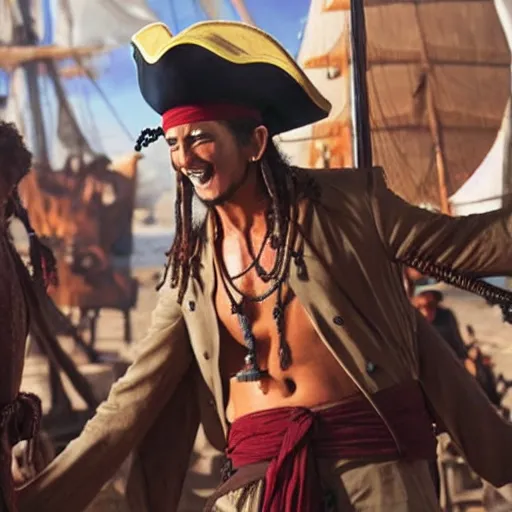 Image similar to real-life one piece, a still of Pirates of the Caribbean