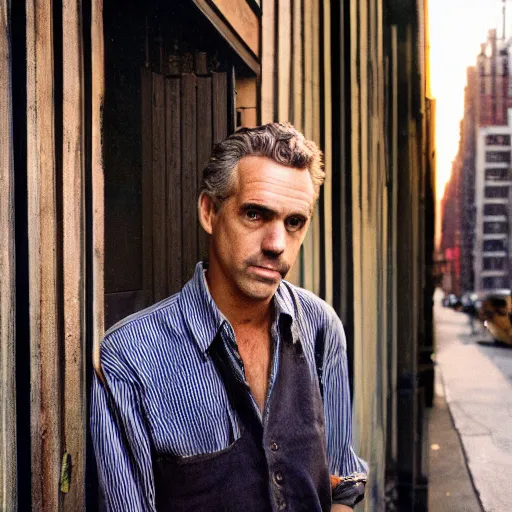 Image similar to closeup portrait of Jordan Peterson , new york back street , by Steve McCurry, natural light, detailed face, CANON Eos C300, ƒ1.8, 35mm, 8K, medium-format print