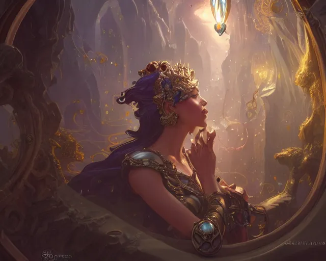 Prompt: shop window for magical rings, close up ring, magic ring, deep focus, d & d, fantasy, intricate, elegant, highly detailed, digital painting, artstation, concept art, matte, sharp focus, illustration, hearthstone, art by artgerm and greg rutkowski and alphonse mucha