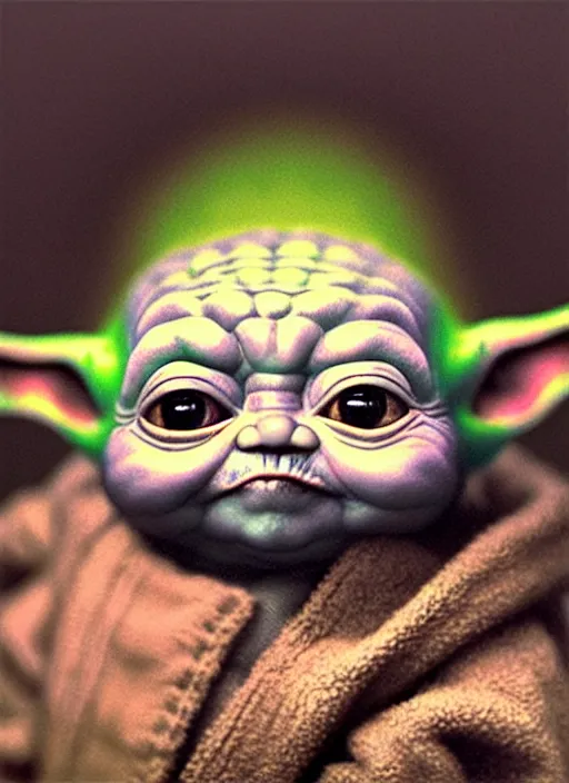 Image similar to hyper detailed 3d render like an Oil painting - Portrait of very cute baby yoda by Jacek Yerka, Mariusz Lewandowski, Houdini algorithmic generative render, Abstract brush strokes, Masterpiece, Edward Hopper and James Gilleard, Zdzislaw Beksinski, Mark Ryden, Wolfgang Lettl, hints of Yayoi Kasuma, octane render, 8k