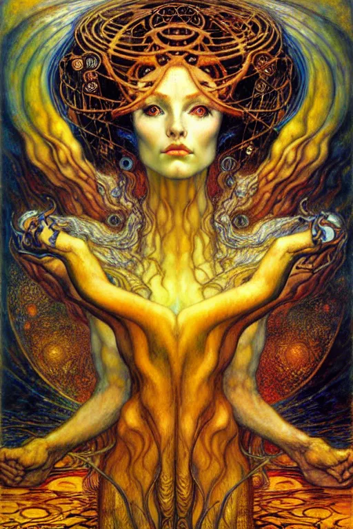 Image similar to Divine Chaos Engine by Karol Bak, Jean Delville, William Blake, Gustav Klimt, and Vincent Van Gogh, symbolist, visionary