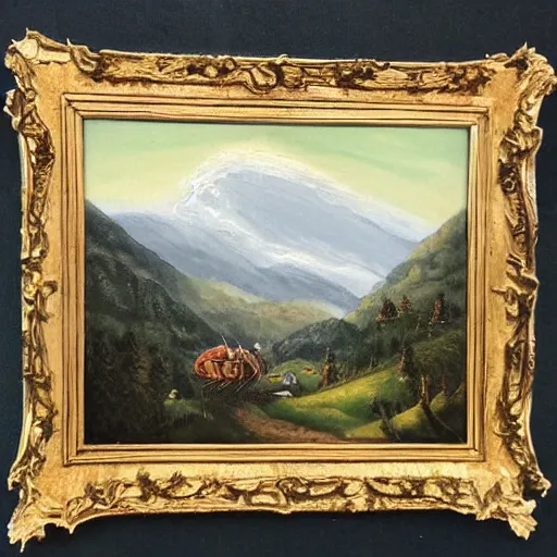 Image similar to 🌲🧙🐄🗻🌉, victorian painting