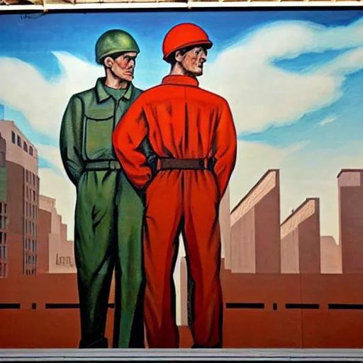 Prompt: socialist realist mural of the lone word daily!!!!!!!!!!