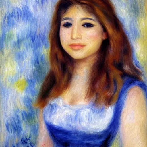 Image similar to Imane Anys, also known as Pokimane. Detailed perfect artbreeder face. Full body portait. By renoir.