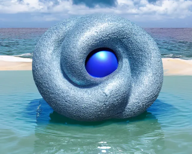 Image similar to a giant sculpture of the birth of the universe on the ocean water, in the style of jeff koons, award winning, cinematic, hyper - realistic, very detailed, realistic water splashes, ray tracing, 8 k resolution, long - shot, sharp focus, low angle, 8 5 mm photograph, wide lens