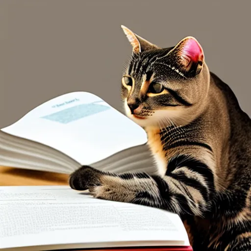 Image similar to a cat studying a heat transfer textbook