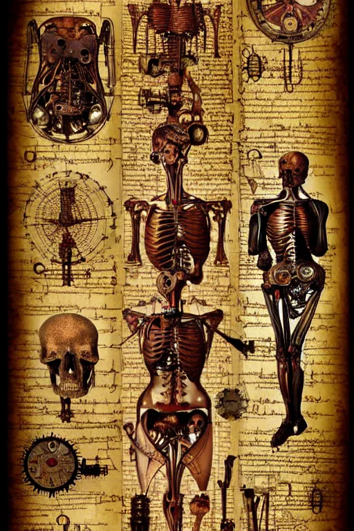 Prompt: anatomical steampunk collage sheet by leonardo da vinci, digital art highly detailed