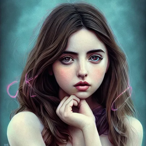 Prompt: a beautiful scenic painting of a beautiful young woman that looks like ana de armas by artgerm and wlop and wes anderson and spike jonze