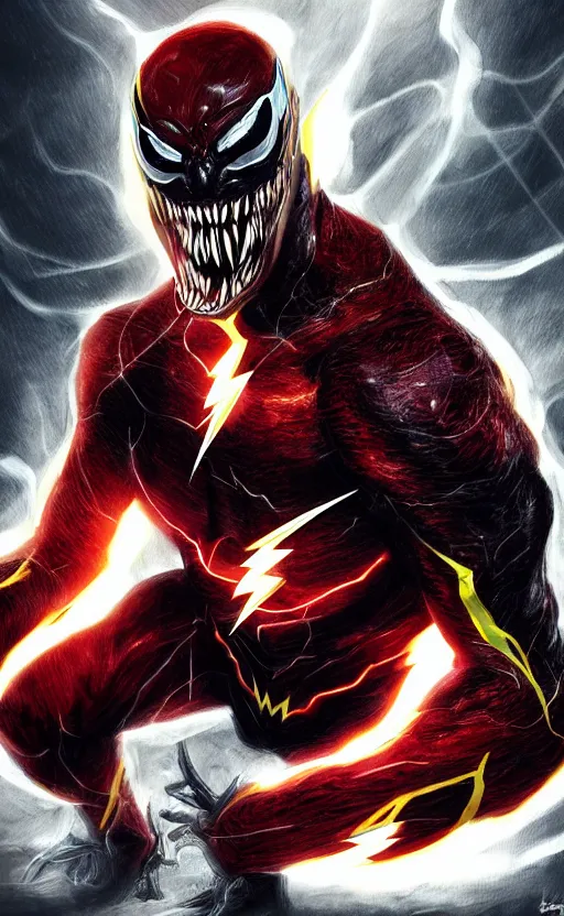 Image similar to full body portrait of venom as the flash, dynamic lighting, cinematic, ultra detailed, trending on art station, stunning visuals, creative, fantasy concept art