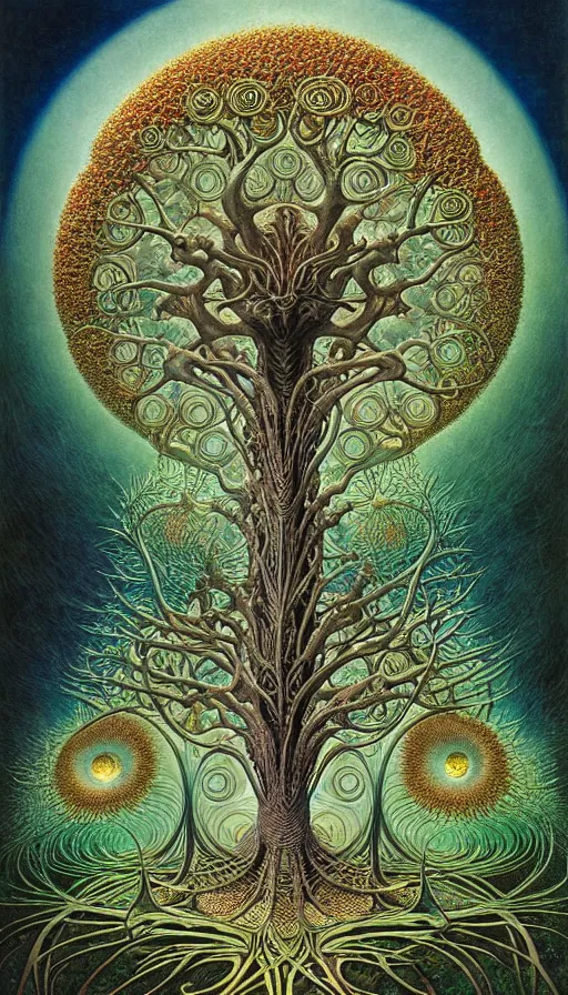 Image similar to tree of life by roger dean and andrew ferez, art forms of nature by ernst haeckel, divine chaos engine, symbolist, visionary, art nouveau, botanical fractal structures, organic, detailed, realistic, surreality