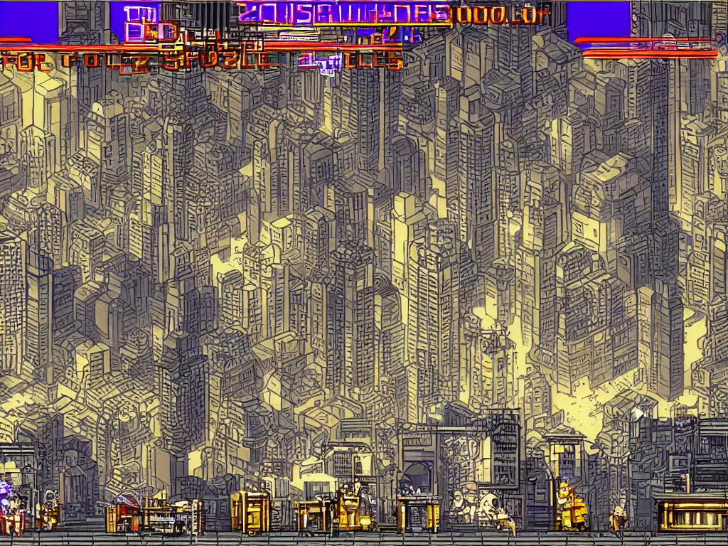 Image similar to Metropolis by Fritz Lang as a Sega Mega Drive Genesis sidescroller game