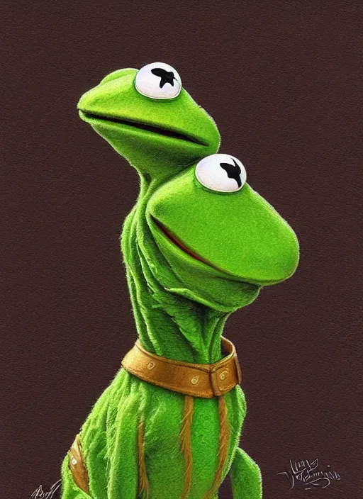 Image similar to portrait of Kermit the frog from Society (1989), intricate, highly detailed, centered, digital painting, artstation, concept art, smooth, sharp focus, illustration, artgerm, donato giancola, Joseph Christian Leyendecker, WLOP, Artgerm