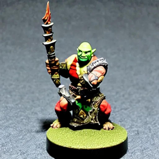 Prompt: a dungeons and dragons miniature of dave bautista as half - orc bard