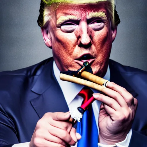 Image similar to a high quality photo of donald trump smoking a cigar, ultra realistic, artstation, cgsociety