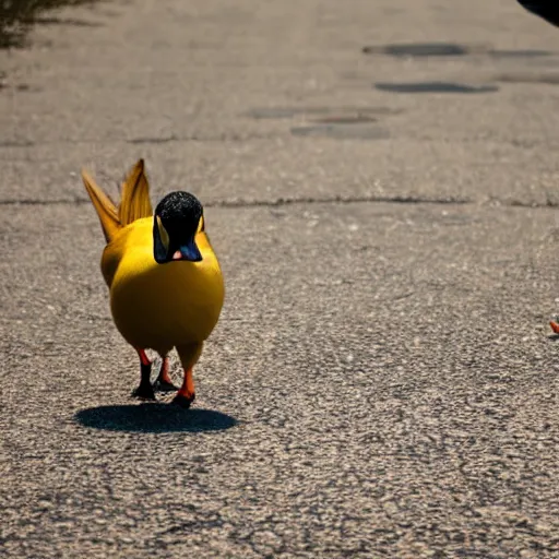 Image similar to minimalist stock art of a banana duck walking his dog