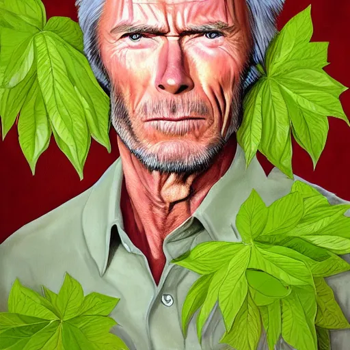 Image similar to portrait of clint eastwood, veiny green, looking like leaves