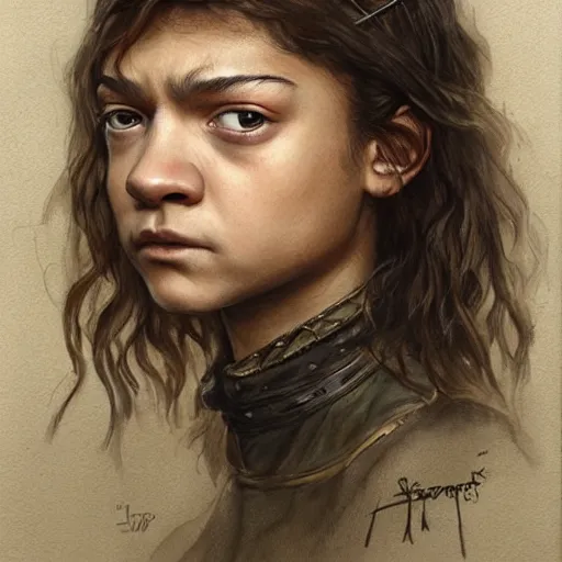 Image similar to portrait of zendaya as arya stark, by jean - baptiste monge