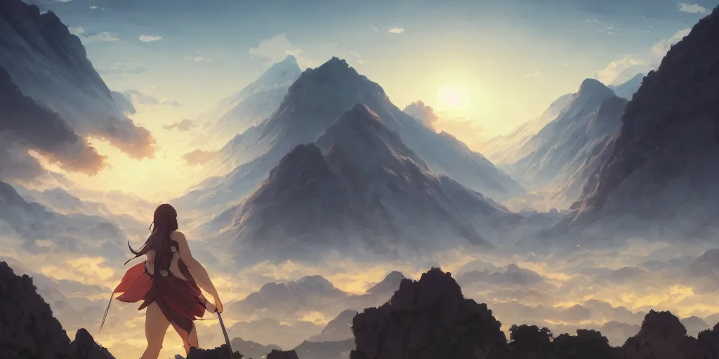 Image similar to ultra realistic, greek gods, mountain, colors, 8 k, hd, details, fantasy, epic, ancient city, landscape illustration concept art anime key visual trending pixiv fanbox by wlop and greg rutkowski and makoto shinkai and studio ghibli and kyoto animation symmetrical facial features