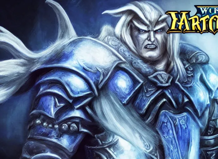 Image similar to donald trump as arthas in world of warcraft