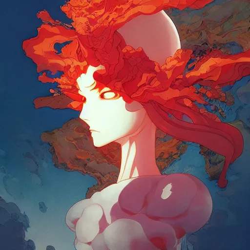 Prompt: prompt : magma character portrait soft light painted by james jean and katsuhiro otomo and erik jones, inspired by evangeleon anime, smooth face feature, intricate oil painting, high detail illustration, sharp high detail, manga and anime 1 9 9 9