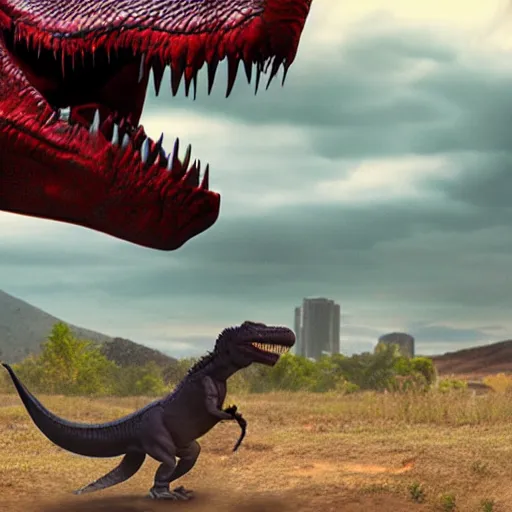 Prompt: cinematic shot of the joker riding on a t - rex in the wild, 8 k, very detailed,