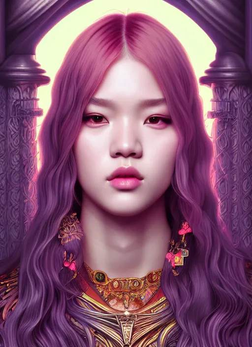 Image similar to jossi of blackpink, king, tarot card, highly detailed, digital painting, smooth, sharp focus, illustration, ultra realistic, unreal engine, 8 k, art by artgerm and alphonse mucha