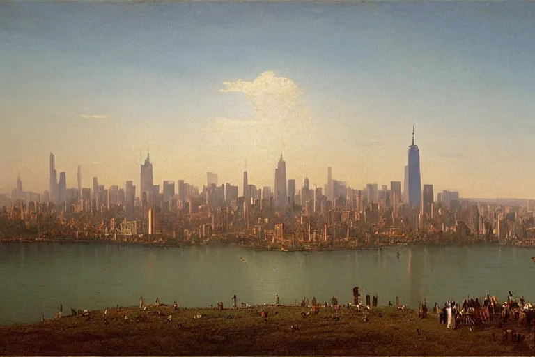 Prompt: downtown new york city, 1 8 0 0 s, rule of thirds, matte painting, highly detailed, cinematic lighting, by albert bierstadt, frederic edwin church