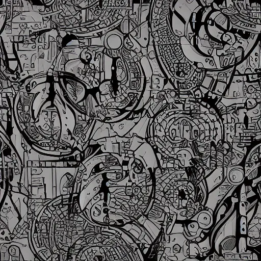 Image similar to scifi panel textures, by jack kirby, flat, vector, seamless, organic ink, black and white only