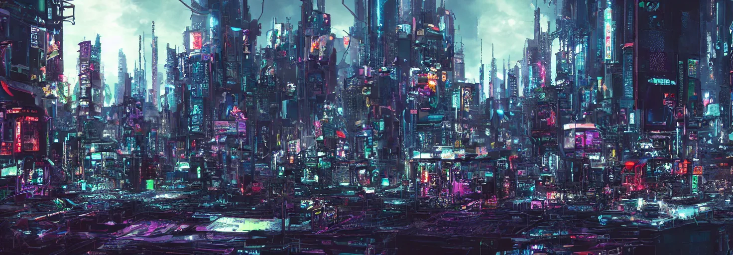 Image similar to photo of a cyberpunk landscape with many big chungus the size of a building