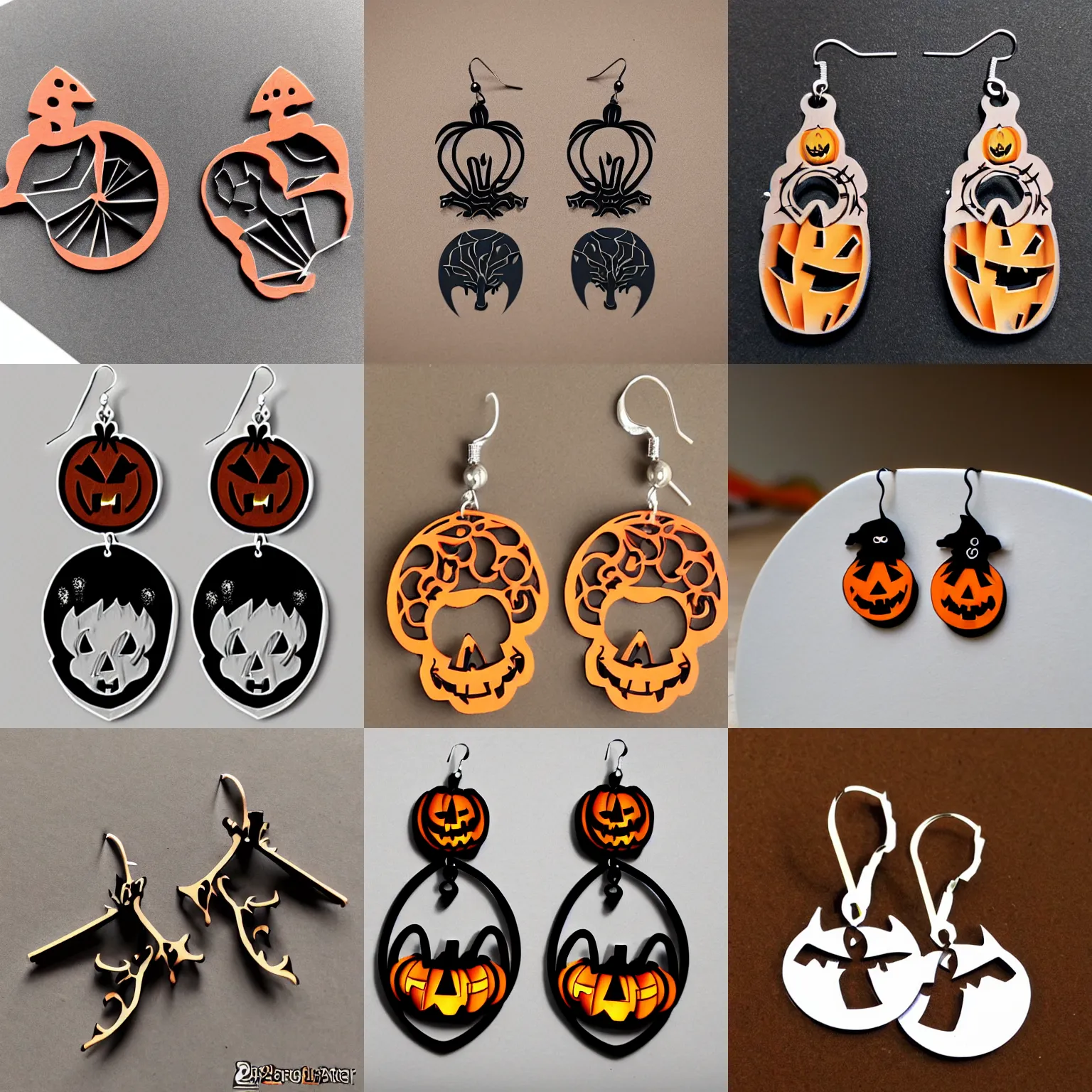 Prompt: 2d lasercut earring designs with a Halloween theme, trending on art station