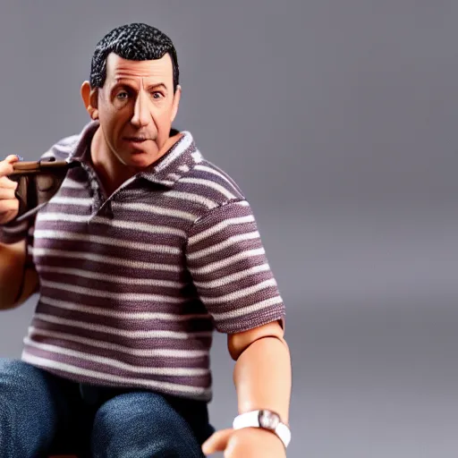 Image similar to a still a detailed full body action figure of adam sandler, first 4 figures, hasbro detailed product photo