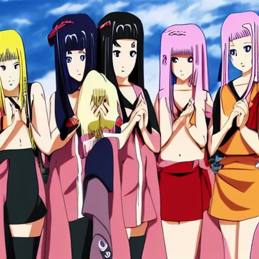 Prompt: girls of naruto anime