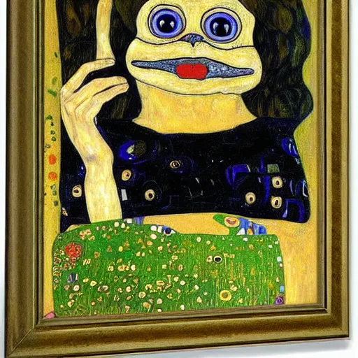 Image similar to pepe the frog in portrait of adele bloch - bauer i by gustav klimt