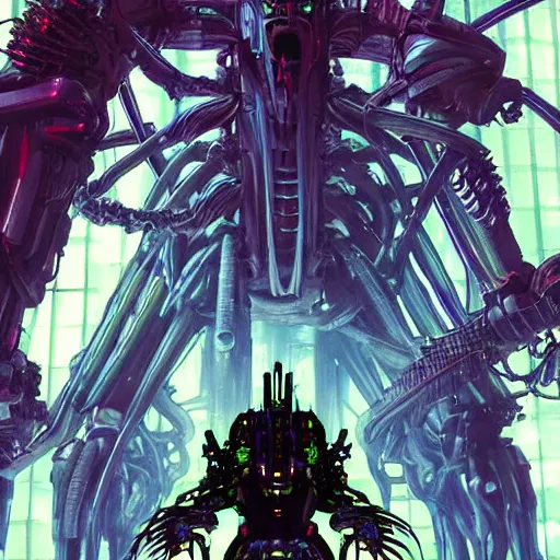 Prompt: a epic boss made by metal, cyberpunk style, super complex and instruct, epic stunning atmosphere, hi - tech synthetic rna bioweapon nanotech demonic monster horror by syd mead, michael whelan, jean leon gerome, junji ito