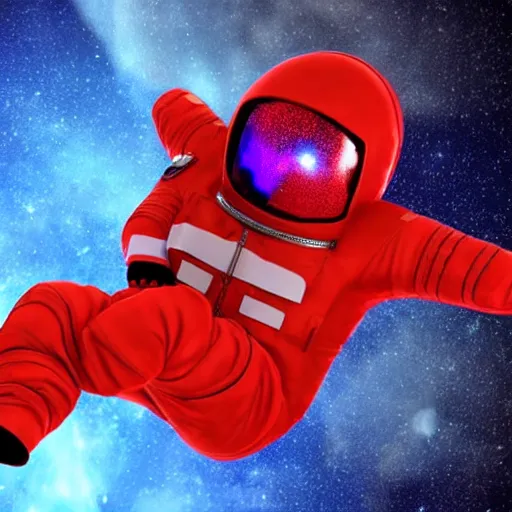 Image similar to a red suit astronaut shaped like a bean with a blue visor render nano cyber 4 k