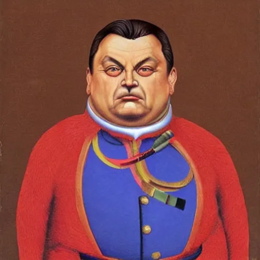 Prompt: id photo of a viktor orban in emperor outfit, art by fernando botero