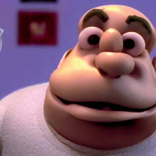 Image similar to a still of Danny Devito in Wallace and Gromit, claymation, photorealistic,