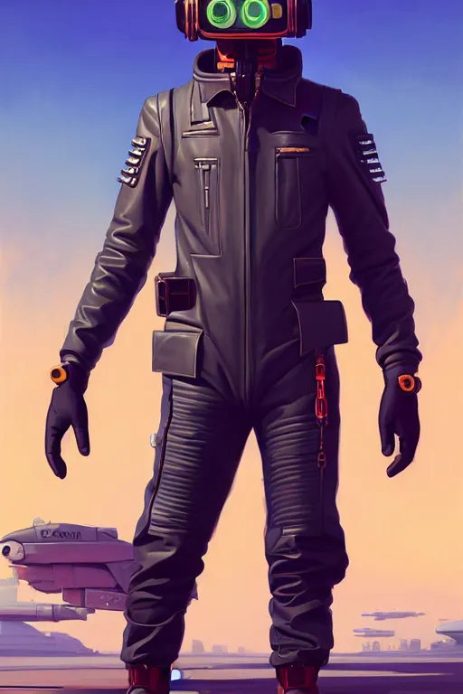 Image similar to wide view, diesel punk retro - futurist pilot, wearing a cyberpunk leather pilots uniform, transparent, behance hd artstation, by jesper ejsing by rhads, makoto shinkai and lois van baarle, ilya kuvshinov, rossdraws, cinematic lighting, sharp focus