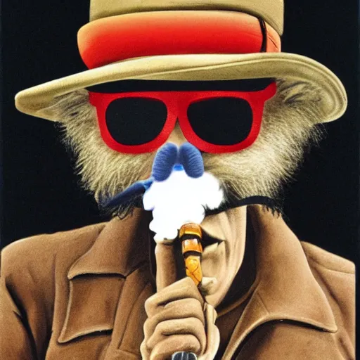 Image similar to hunter s. thompson as camel joe smoking cigarette, detailed faces