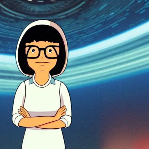 Prompt: A still of Tina Belcher from Bob's Burgers in 2001: A Space Odyssey (1968), photorealistic