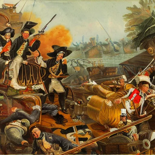 Image similar to the great tea war, oil on painting