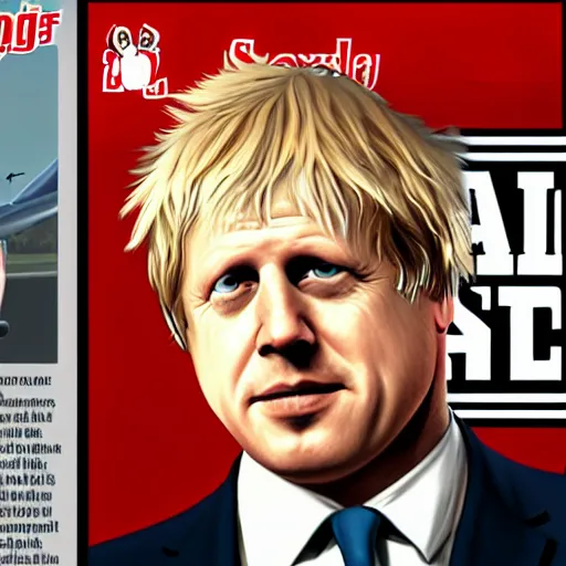 Prompt: Boris Johnson in GTA 5, cover art by Stephen Bliss, boxart, loading screen