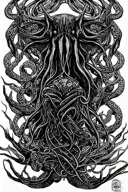 Prompt: cthulhu, black ink on paper, trending on artstation, beautiful, intricate, detailed