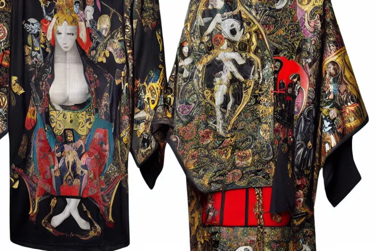 Image similar to hieronymus bosch gucci versace intricate modern textiles cloak tunic streetwear japanese cyberpunk