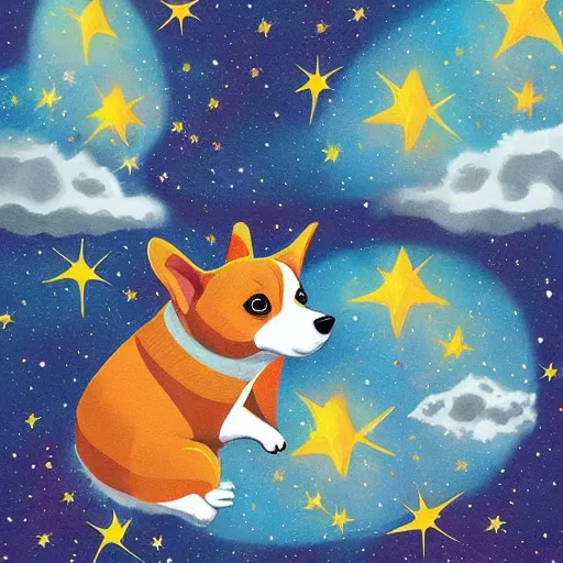 Prompt: adorable corgi in outer space, space art, extremely detailed, stunning digital illustration, award - winning, masterpiece