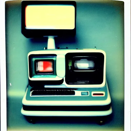 Image similar to old polaroid of a retro futurist computer, award winning