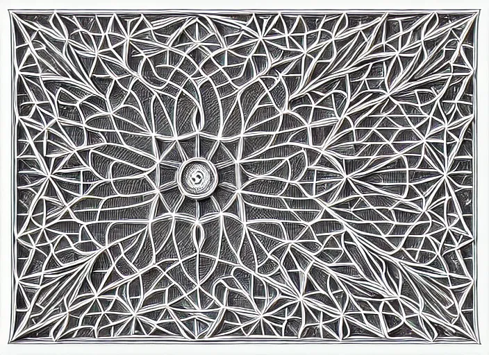 Image similar to symmetry! science university, intricate filigree, elegant, highly detailed, concept art, smooth, sharp focus, lineart, illustration, 3 d occlusion, thinline with black on white on gray, 8 k